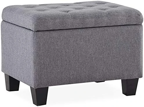 BELLEZE 24 Inch Modern Tufted Bedroom Storage Ottoman Bench, Linen Lift Top Upholstered Foam Padded Rectangular Footstool, Easy Assemble Furniture - Jay (Gray) - Image 8