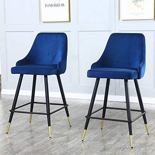 Velvet Counter Stools Set Of 4 - Upholstery Barstools Bar Stools Counter Height Stools For Kitchen Island, Modern Bar Chairs Dining Chairs With Back And Arm, Pack Of 4 Pieces (Blue) - Image 8