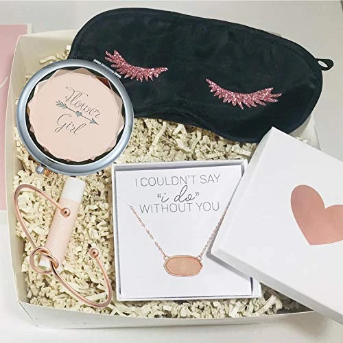 COFOZA Flower Girl Champagne Compact Pocket Makeup Mirror With Rose Gold Knot Bracelet And Gift Box For Wedding Proposal Gift - Image 3