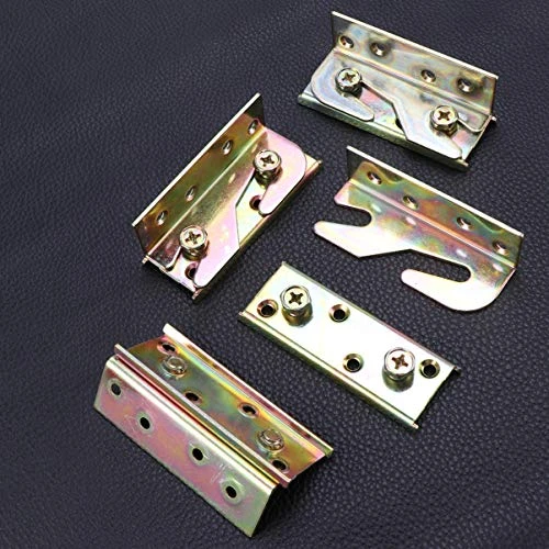 TEHAUX King Bed Frame Spring Door Hinge 4Pcs Bed Rail Brackets Thicken Bed Rail Fittings Zinc Plated Bed Rail Fasteners Snap Connectors Rail For Bed (Golden.) Heavy Duty Hinge King Size Mattress - Image 6
