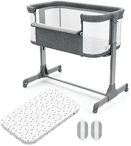 VANCLE Baby Bassinet Bedside Crib For Baby Sleeper, Portable Mesh Bassinet With Wheels & Comfy Mattress, Height Adjustable Baby Bed For Infants & Newborn Baby Boy & Girl (Light Grey) - Image 6