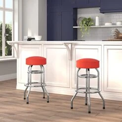 Flash Furniture Bruno 2 Pack Double Ring Chrome Barstool With Red Seat