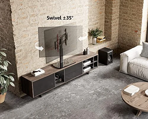 FITUEYES Universal TV Stand, Swivel TV Table Stand For 32-65 70 75 Inch Flat Screen, Table Top TV Stand Base Replacement, Height Adjustable TV Mount Stand With Glass Base, Max Holds 88lbs - Image 2
