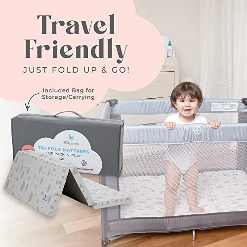 Waterproof Pack And Play Mattress Topper - 38" X 26" - Trifold Style - Breathable Soft Bamboo - Portable Trifold Playard Mattress Topper- Baby Foam Playpen Mattresses For Babies By Babylicious - Image 4