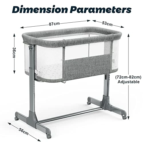 VANCLE Baby Bassinet Bedside Crib For Baby Sleeper, Portable Mesh Bassinet With Wheels & Comfy Mattress, Height Adjustable Baby Bed For Infants & Newborn Baby Boy & Girl (Light Grey) - Image 2