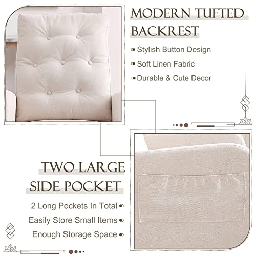 Obuvar Upholstered Rocking Chair For Nursery, Accent Glider Rocker With Two Pockets, Comfy Armchair With Tall Backrest And Double Layer Cushion, Baby Nursery Glider For Living Room, Bedroom (Beige) - Image 3