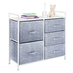 MDesign 30.3" High Steel Frame/Wood Top Storage Dresser Furniture, 5 Fabric Drawers, Tall Bureau Organizer For Baby, Kid, Teen Bedroom, Nursery, Playroom, Dorm - Lido Collection - Navy Blue
