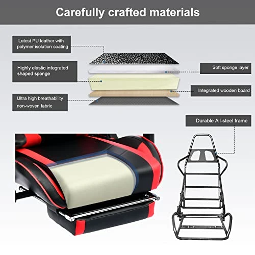 GTRACING Gaming Chair With Footrest Speakers Video Game Chair Bluetooth Music Heavy Duty Ergonomic Computer Office Desk Chair Red - Image 5