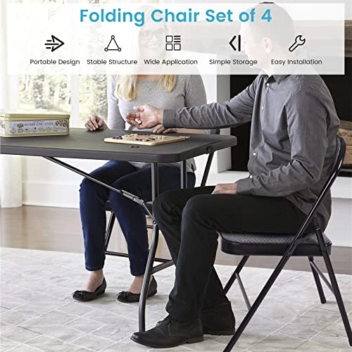 ARLIME 4-Pack Folding Chair, Portable Chairs With Upholstered Padded Seat And Back, Metal Frame Home Office Chairs, Set Of 4 - Image 5
