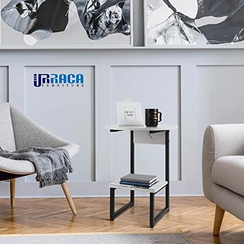 Round Side Table With White Marble Top, Small End Table For Living Room Bedroom, Modern Nightstand With Storage Shelf, Accent Table With Metal Frame, Black - Image 3