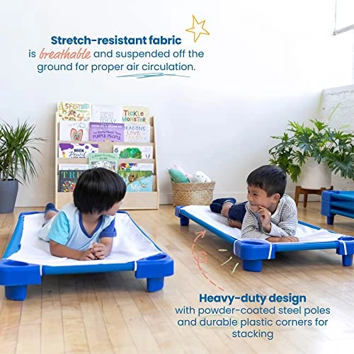 ECR4Kids Stackable Kiddie Cot, Standard Size, Classroom Furniture, Blue, 5-Pack - Image 3