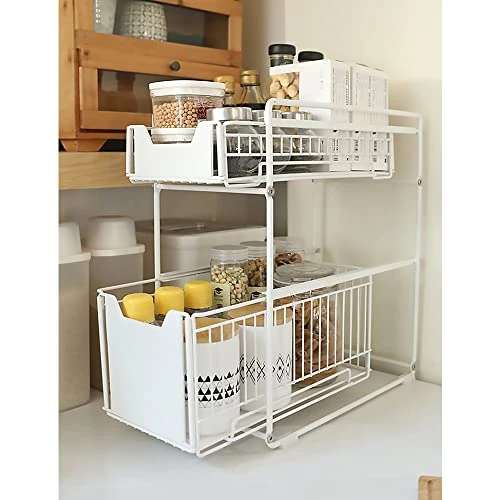HUOLE Under Sink Storage Shelf With 2 Levels Sliding Baskets And Non-Slip Pad For Kitchen Bathroom (37.4 X 26.5 X 44 Cm, White), 1 Piece - Image 2