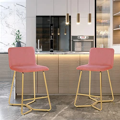 CangLong 25Inch Upholstered Polished Gold Metal Frame, Set Of 2, Counter Stool Chair, Pink 3 - Image 2