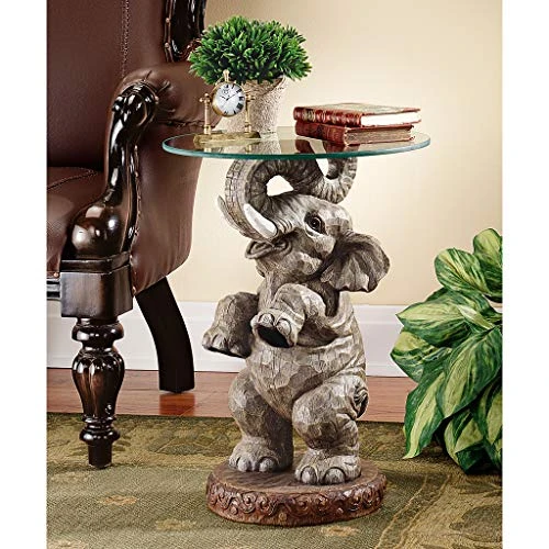Design Toscano Good Fortune Elephant Glass-Topped Table, 16" Diameter X 21½" High - Image 2