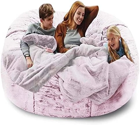 NINIANG Round Bean Bag Chair Cover Only (no Filler), Soft Velvet Large Bean Bag Couch With Sturdy Zipper Floor Couch Living Room Furniture, Dark Grey 6FT (150*75cm) - Image 15