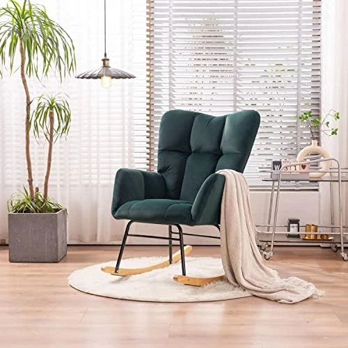 Polaris Garden Nursery Rocking Chair, Modern Teddy Fabric Nursing Chair For Mom And Baby, Accent Upholstered Rocker Glider Chair With High Backrest For Nursery Bedroom Living Room (Ivory White) - Image 10