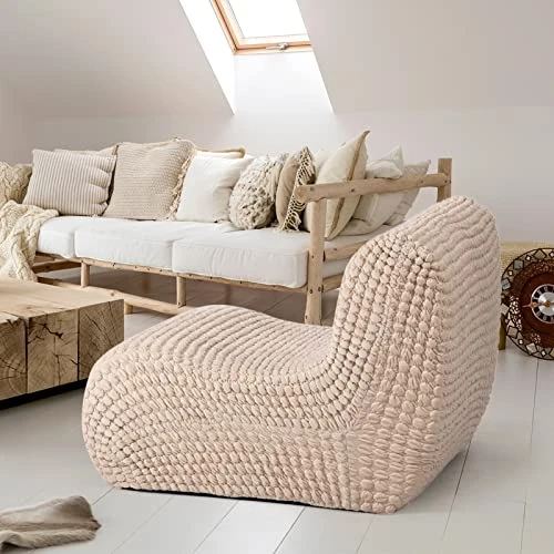 ALIMORDEN Accent Bean Bag Couch For Adult, Soft Plush Lounge Chair Lazy Leisure Sofa For Living Room, Bedroom, Salon, Office, Champagne - Image 3