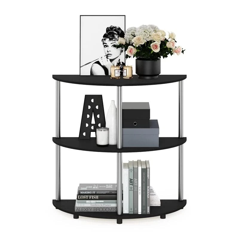 Furinno Frans Turn-N Half Round Console Table With Stainless Steel Tubes, Black Oak 15.6D X 31.1W X 30.8H In - Image 3