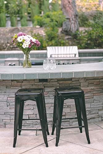 Vogue Furniture Direct 24" Black Backless Metal Bar Stools Indoor-Outdoor Counter Height Stool With Square Seat, Set Of 2 - VF1571001 - Image 2
