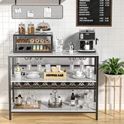 COZY EAGLE White Coffee Bar Cart, Bar Carts For The Home, Coffee Bar Cabinet With Storage And Wine Rack, Mini Coffee Bar Table For Home And Kitchen, Liquor Buffet Cabinet 39.4 Inch Marble White
