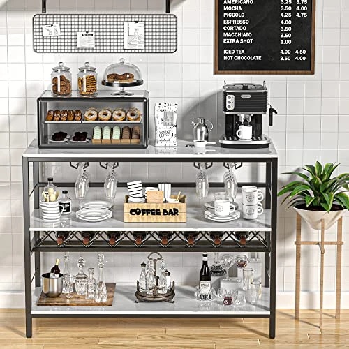 COZY EAGLE White Coffee Bar Cart, Bar Carts For The Home, Coffee Bar Cabinet With Storage And Wine Rack, Mini Coffee Bar Table For Home And Kitchen, Liquor Buffet Cabinet 39.4 Inch Marble White