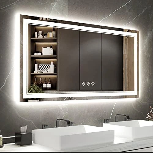 VanPokins LED Bathroom Mirror, 24x32 Inch Gradient Front And Backlit LED Mirror For Bathroom, 3 Colors Dimmable CRI>90 Double Lights, IP54 Enhanced Anti-Fog, Hanging Plates Wall Mount Lighted Mirror - Image 9