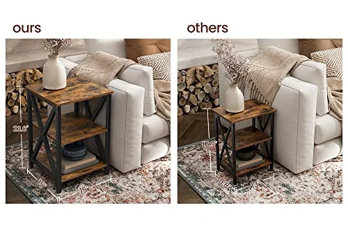 VASAGLE End Table, Side Table With Storage, 15.7 X 15.7 X 23.6 Inch, Nightstand With X-Shaped Steel Frame, Rustic Table For Living Room, Bedroom, Farmhouse 3-Tier, Rustic Brown And Black ULET278B01V1 - Image 3