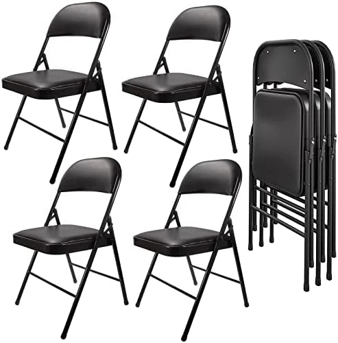 SKONYON Padded Seat Folding Chair Metal Frame Folding Chairs For Home Office, Double Braced, 4 Pack, Black - Image 7