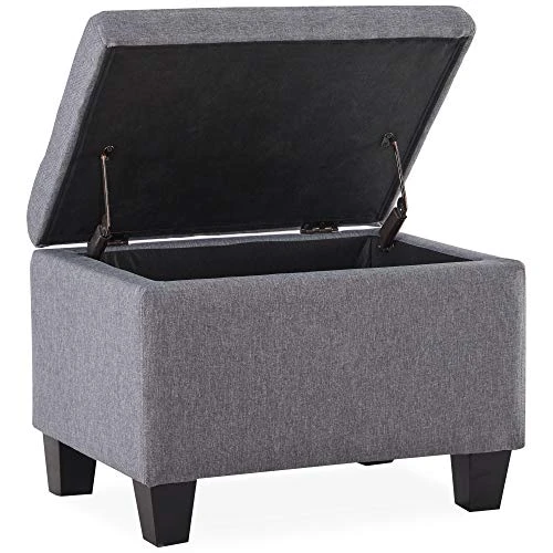 BELLEZE 24 Inch Modern Tufted Bedroom Storage Ottoman Bench, Linen Lift Top Upholstered Foam Padded Rectangular Footstool, Easy Assemble Furniture - Jay (Gray) - Image 2
