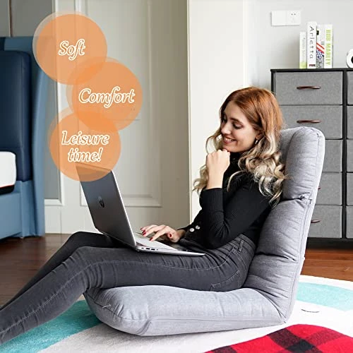 WAYTRIM 5-Position Indoor Adjustable Floor Chair, Padded Kids Gaming Sofa Chair With Backrest, Perfect For Living Room, Bedroom - Gray - Image 2