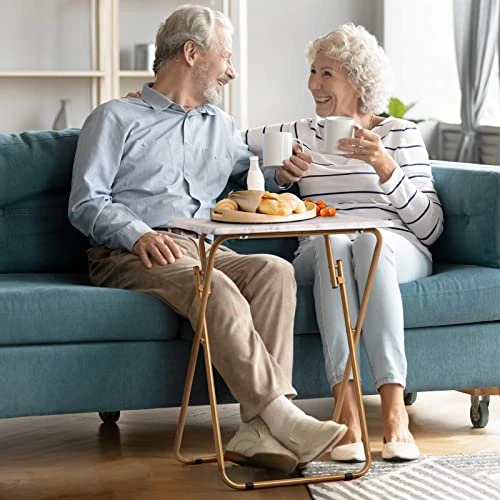 HUANUO Folding TV Tray Table -Stable Tray Table With No Assembly Required, TV Dinner Tray For Eating, Foldable Snack Tables For Bed & Sofa (Marbling) - Image 2