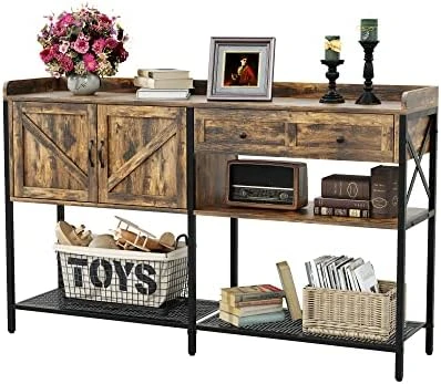 Furniouse 58" W Console Table With Cabinet, Narrow Sofa Table,Entryway Table With 4 Tier Open Storage, Side Table For Hallway, Living Room, Bedroom, Sturdy And Stable, Easy To Assemble Vine - Image 6