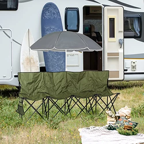 AOTIFARM Portable Sports Bench 4 Seat Folding Camping Chairs Team Sideline Bench Lawn Chairs Heavy Duty With Removable Seat Green XH4Y1A Folding Chairs - Image 2