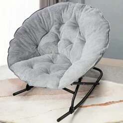 OAKHAM Comfy Saucer Chair, Folding Faux Fur Lounge Chair For Bedroom And Living Room, Flexible Seating For Kids Teens Adults, X-Large, Grey