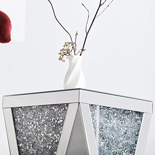 MIREO Mirrored End Table With Crystal Inlay, Square Modern Side Table Silver Accent Table, Drum End Table For Living Room Bedroom From Fine Furniture⦠- Image 5