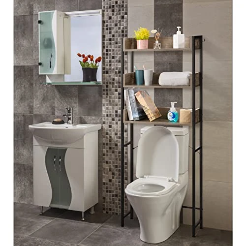 ALIMORDEN Over-The-Toilet Storage Rack, 3-Tier Bathroom Storage Organizer, Freestanding Space Saver With 2 Hooks For Paper Holder - Image 4