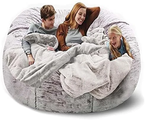 NINIANG Round Bean Bag Chair Cover Only (no Filler), Soft Velvet Large Bean Bag Couch With Sturdy Zipper Floor Couch Living Room Furniture, Dark Grey 6FT (150*75cm) - Image 14