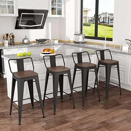 Tongli Metal Bar Stools Set Of 4 Barstools Counter Height Bar Stools With Back Industrial Bar Stool Indoor Counter Stool Kitchen Island Stools Modern Bar Chair With Wood Top 26 Inch Matte Black - Image 9