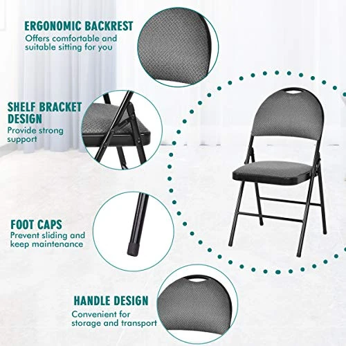 Giantex 6-Pack Folding Chair With Handle Hole, Upholstered Padded Seat And Back With Metal Frame For Home Office Party Use, Grey - Image 3