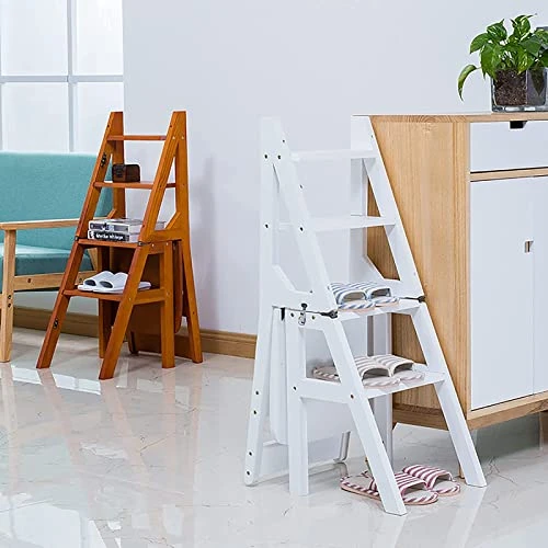 Wooden Folding Library Ladder Chair,Step Ladders,Foldable Chair Counter Chair Step Stool For Adults,Retro Step Stool Chair For Kitchen,2 In 1 Ladder Chair Storage Shelf For Indoor Outoor - Image 3