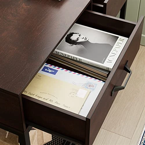 Console Table With Drawers And Storage Shelf, Narrow Long Sofa Entryway Table For Living Room, Entryway, Hallway, Foyer,Cherry - Image 5