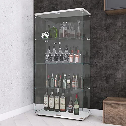 Goujxcy 4-Shelf Glass Display Cabinet With Double Doors, 64" Contemporary Glass Cabinet Floor Standing Curio Cabinet Collection Display Case Storage Rack Corner Cabinet Tempered Glass Frame Bookshelf - Image 3