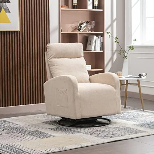 GNIXUU Rocking Chair Nursery, Swivel Glider With Ottoman, Accent Chairs Rocker With Arm For Living Room, Baby Room, Bedroom, White Teddy Fabric - Image 10