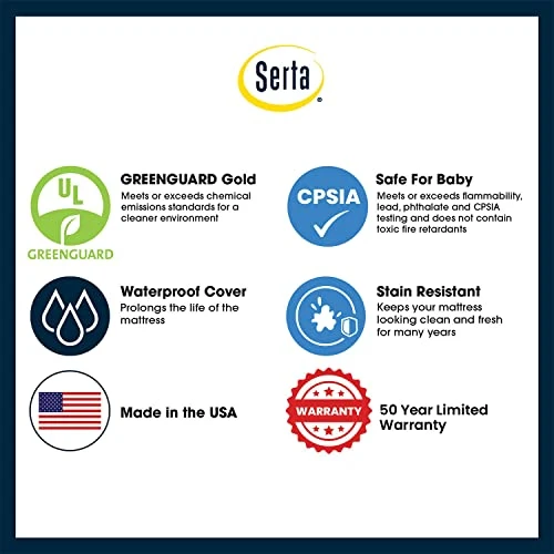 Delta Children Serta Tranquility Eco Firm 2-Stage 6" Premium Baby Crib Mattress & Toddler Mattress - Waterproof - GREENGUARD Gold Certified - 50 Year Warranty - Made In USA, 27.5x52x6 Inch, White (Pack Of 1) - Image 6