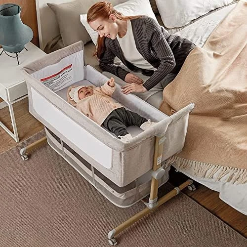 Baby Bassinet Bedside Sleeper, Besrey Bedside Bassinet For Newborn Infant With Comfy Mattress, 9 Height Positions, Adjustable Bedside Crib With 360° Swivel Wheels, Bassinet Sleeper With Storage Basket - Image 6