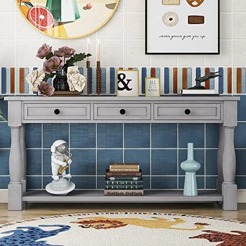 P PURLOVE 64" Long Console Table With 3 Drawers Long Sofa Table With Wide And Extra Thick Tabletop And Bottom Shlef For Entryway Hallway - Image 14