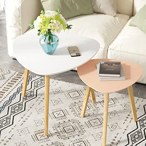 BAMEOS Bamboo Nesting Triangle End Table,Set Of 2 Coffee Table Modern Minimalist Side Table For Living Room, Balcony In White - Image 10
