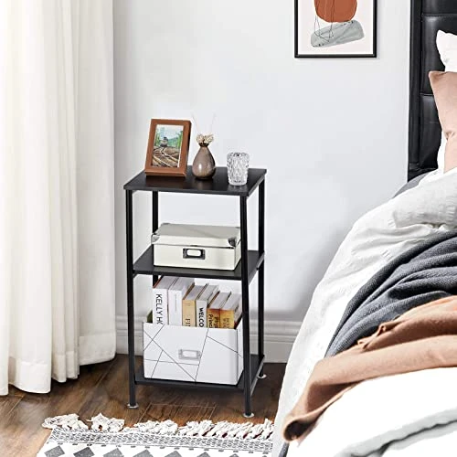 MOOACE Tall Side Table, 3 Tier End Table, Side Table With Storage Shelf For Bedroom Living Room, Small Nightstand For Small Spaces, Black - Image 4