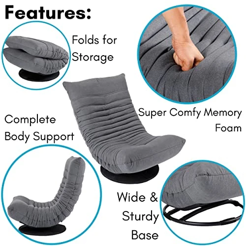 BIRDROCK HOME Swivel Floor Chair For Adults Or Kids | 30.5" H X 23.64" W. 8" Thick Cushion | Grey | 360 Rotating Gaming Seats | Comfy Back Support | Foldable Banana Chair - Image 5