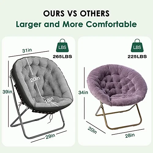 Tochiyoga Saucer Chairs For Adults, Oversized 265 Lb Saucer Chair For Bedroom, Papasan Chair With Cushion And Frame, Folding Saucer Chair, Moon Chair (Grey)